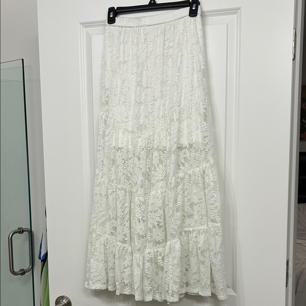 Ultra Flirt White Lace Midi Skirt